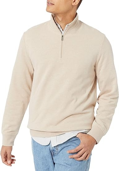 Suéter claro para caballeros con cuello con cremallera Amazon Essentials