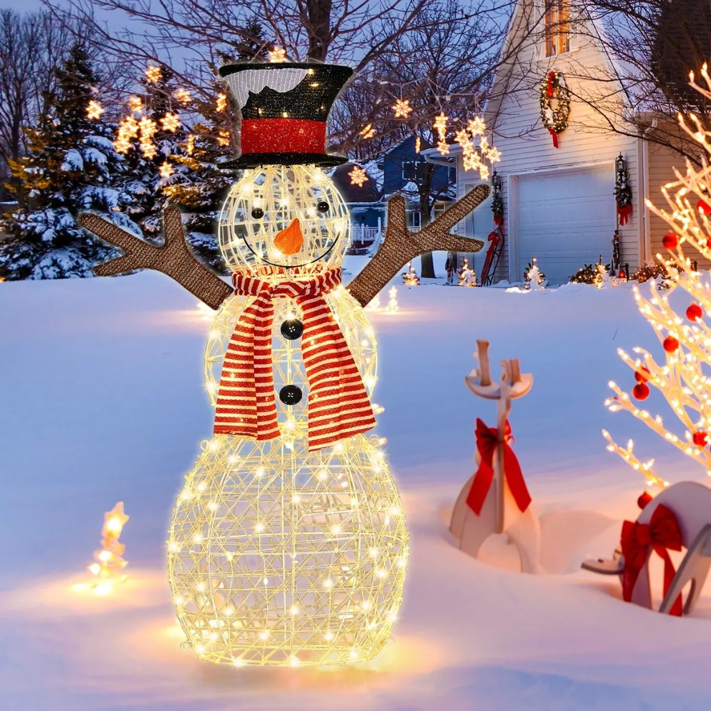 Muñeco de nieve decorativo con luces Costway