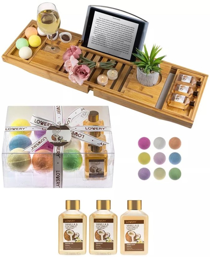 Set de relajación para bañera con bandeja de bambú Lovery