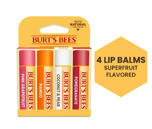 Descubre el encanto natural de Burt's Bees. El Bálsamo Labial Hidratante con Cera de Abejas y Superfruit, en un paquete de 4, es tu aliado esencial para unos labios suaves y saludables, ofreciendo hidratación 100% natural.