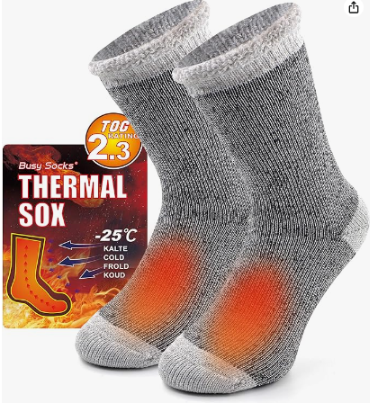 Enfrenta temperaturas extremadamente bajas con los Calcetines Térmicos Busy Socks: extra gruesos y diseñados para hombres y mujeres. Calificados con 4.5 estrellas, disfruta de la comodidad y el calor en cada paso durante el invierno.