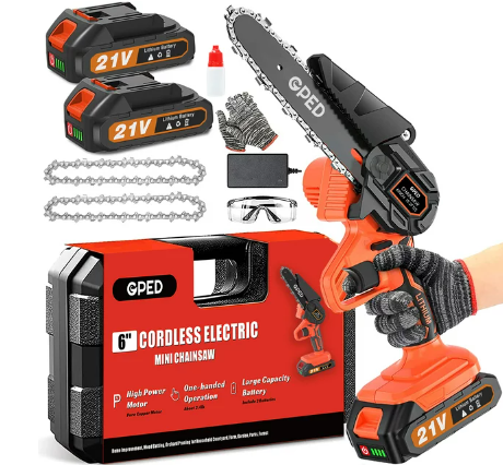 La Mini Chainsaw Cordless de 6 pulgadas hace que cortar madera sea fácil y seguro. Con una calificación de 4.2 estrellas basada en 505 reseñas, este dispositivo es esencial para la poda de árboles y cortes precisos.