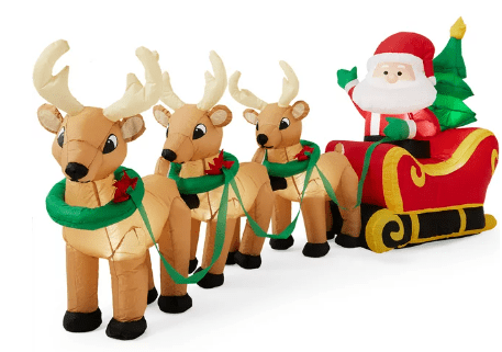 Celebra la Navidad con la figura inflable de Santa Claus y sus renos. Con 3.0 estrellas basadas en 1233 reseñas, este inflable de 8.5 pies trae diversión tanto en interiores como en exteriores. ¡Aprovecha el descuento de $45.00 ahora!