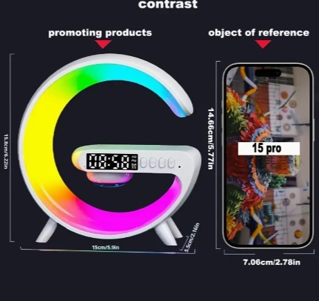 ELELOVE DIGITAL presenta un soporte de escritorio multifuncional en Temu. Con carga inalámbrica y luces LED, es una novedad en iluminación inteligente con un 61% de descuento. Crédito: Temu