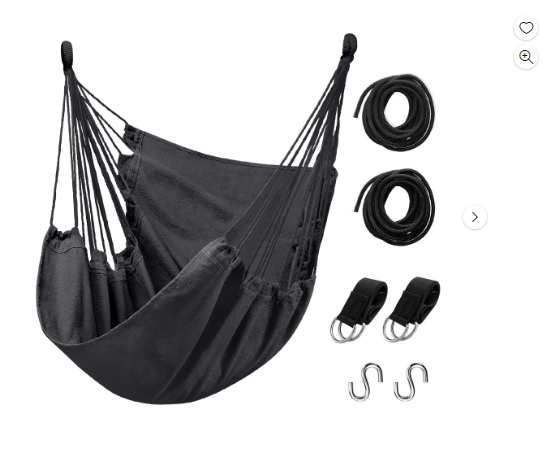 Añade comodidad y estilo a tus espacios con la Silla Colgante Livhil Hammock. Con una capacidad máxima de 300 lbs y una calificación de 4.5 estrellas basada en 101 reseñas, esta silla está disponible por solo $22.99, ahorrando $17.00 del precio original de $39.99.