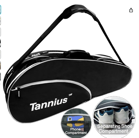 Explora la versatilidad del Bolso de Tenis Tannius 3 Raquetas con compartimento para zapatos y teléfono. Ligero, espacioso y con almohadilla protectora, elige el mejor compañero para tenis y bádminton. ¡Disponible ahora por solo $26.99 en la tienda de Tannius en Amazon!