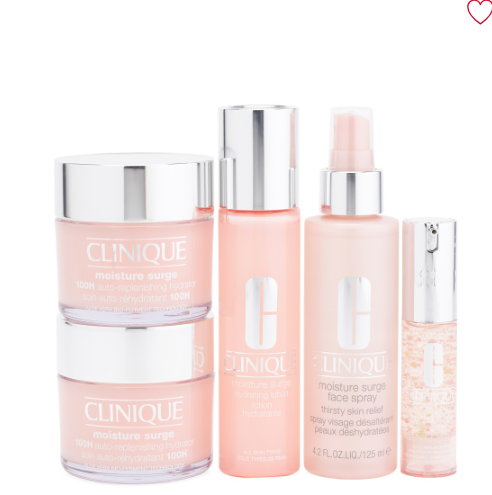 Transforma tu rutina de cuidado de la piel con el set Moisture Surge Mega Hydration de CLINIQUE. Con 5 piezas esenciales, este conjunto está disponible por tan solo $69.99, una ganga en comparación con el precio original de $130. Aprovecha esta oferta para una piel radiante y saludable.