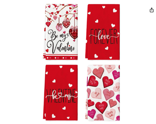 Celebra el amor en tu cocina con este juego de 4 toallas para San Valentín. El diseño "Red Love Forever Be Mine" de Artoid Mode añade un toque romántico y festivo a tu espacio.