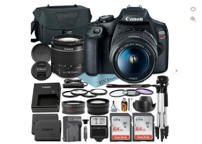 Sumérgete en la fotografía con la Canon EOS Rebel T7, valorada con 4.6 estrellas por 135 reseñas. Desde retratos hasta paisajes, este kit incluye todo lo necesario, desde un trípode estable hasta un teleobjetivo para explorar nuevas perspectivas. Con un ahorro de $110.00, ahora puedes adquirir esta potente cámara por solo $589.99.