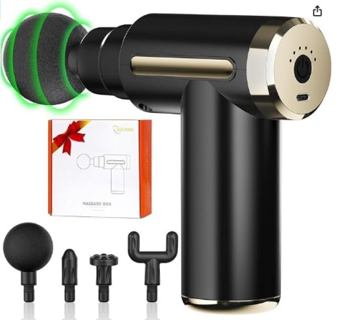 Relaja tus músculos cansados con la pistola de masaje de mano de tejido profundo. Con 6 velocidades ajustables y 4 cabezales intercambiables, esta pistola ofrece un alivio inmediato para la tensión muscular y la fatiga