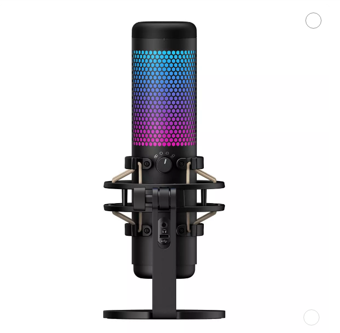Hazte escuchar con el micrófono de condensador USB RGB HyperX QuadCast S. Con una calificación de 4.7 estrellas y 36 reseñas, este micrófono ofrece calidad de audio excepcional y un diseño llamativo con iluminación RGB.