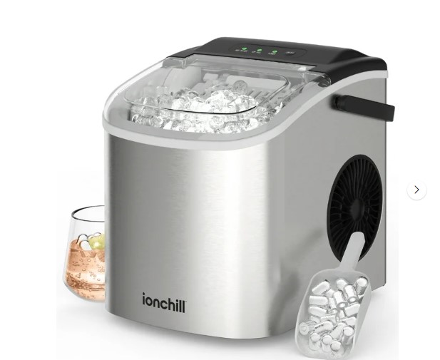 Máquina de hielo Ionchill, 26 libras en 24 horas. Ahora $58.00, ahorras $44.00. ¡Hielo siempre disponible!