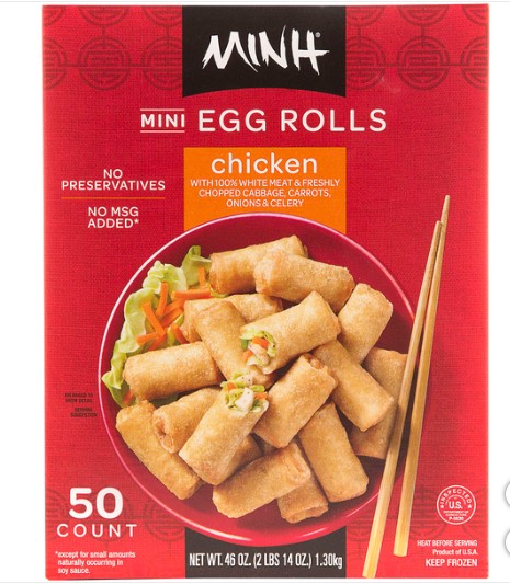 Disfruta de los mini rollitos de huevo Minh de Costco, rellenos de pollo y verduras. Perfectos para una cena rápida y sabrosa, listos para hornear o freír.

