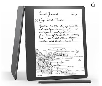 Inspira a mamá a explorar nuevas historias con el Kindle Scribe: con su cuaderno digital y lápiz, este dispositivo ofrece una experiencia de lectura sin distracciones, permitiéndole tomar notas, crear bocetos y más, mientras disfruta de la comodidad de una pantalla sin reflejos y una duración de batería excepcional.