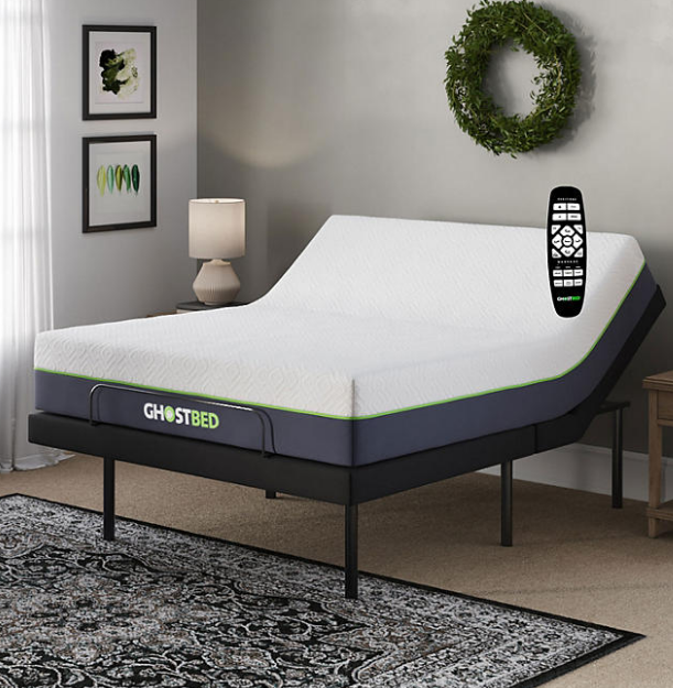 Mejora tu calidad de sueño con el colchón híbrido mediano GhostBed y su base ajustable. Confort personalizado y gran ahorro en Sam's Club. ¡No te pierdas esta oferta!