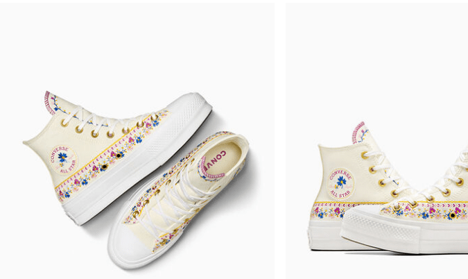 Las Converse Chuck Taylor All Star Lift con bordado floral están a la venta por solo $60. Ideal para el regreso a clases, combina un diseño único con una plataforma cómoda y elegante.