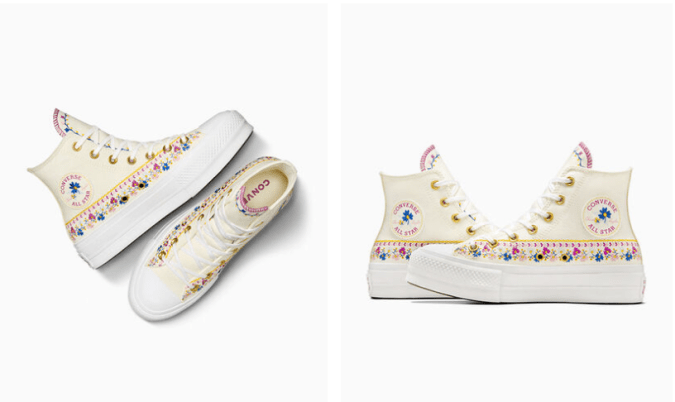 Las Converse Chuck Taylor All Star Lift con bordado floral están a la venta por solo $60. Ideal para el regreso a clases, combina un diseño único con una plataforma cómoda y elegante.
