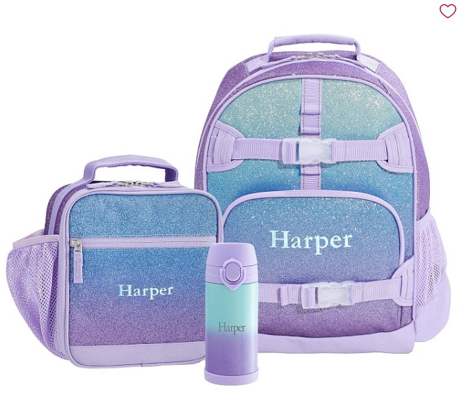 Aprovecha el descuento en el set de mochila y lonchera para niñas de PB Kids Mackenzie. Diseño con purpurina en lavanda y aguamarina, ¡personalizable!





