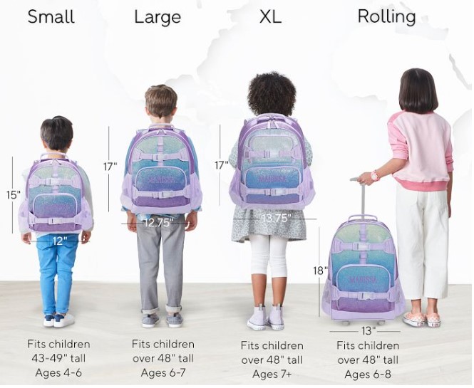 Compra el set de mochila, lonchera y botella de agua de PB Kids Mackenzie con purpurina en lavanda y aguamarina. ¡Descuento exclusivo disponible!