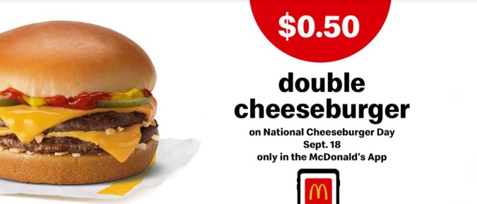 ¡No te pierdas esta oferta!: Consigue una Double Cheeseburger por $0.50 en McDonald’s este 18 de septiembre a través de la app. ¡Descarga y disfruta!