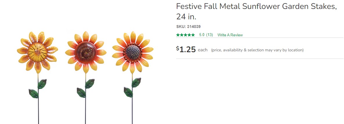 Estacas de metal para jardín con forma de girasol en Dollar Tree por solo U$D 2. Amazon las tiene a U$D 25. ¡Aprovecha esta oferta de otoño!