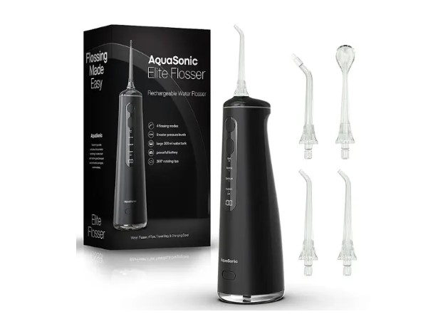 Di adiós a la placa y disfruta de una sonrisa radiante. El irrigador bucal AquaSonic Elite es portátil y fácil de usar. ¡Perfecto para una higiene bucal completa!