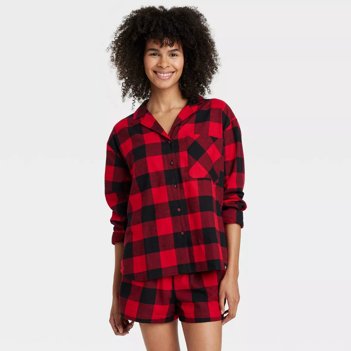 Women's Flannel Long Sleeve Top and Shorts Pajama Set de Auden