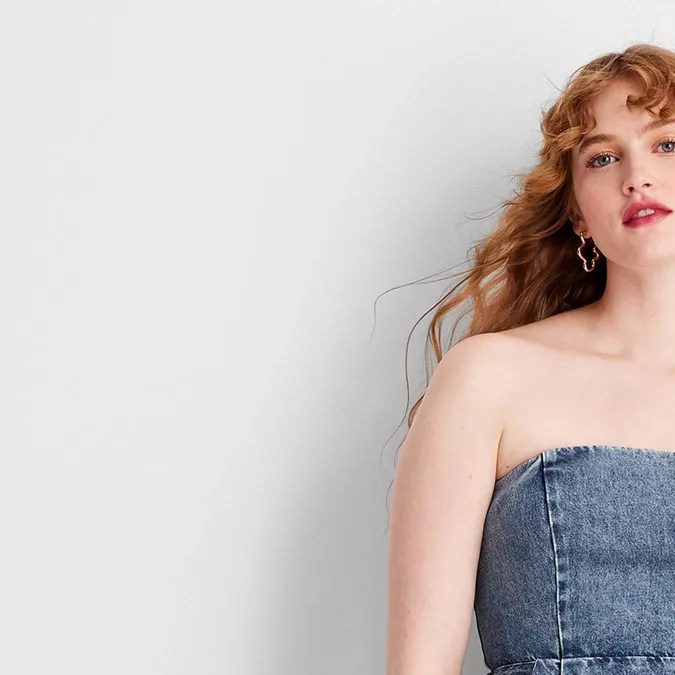 Women's Peplum Denim Top de Future Collective Medium Wash