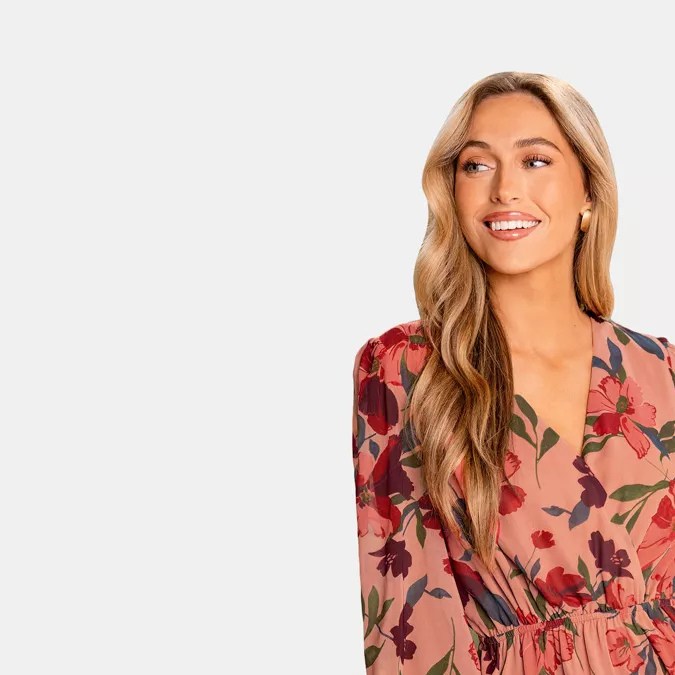 Women's Long Sleeve Elastic Waist Ditsy Floral Dress