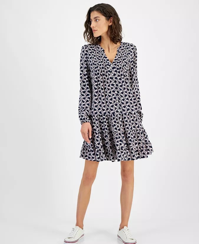 Women's Heartlock Pintuck Tiered Dress de Tommy Hilfiger