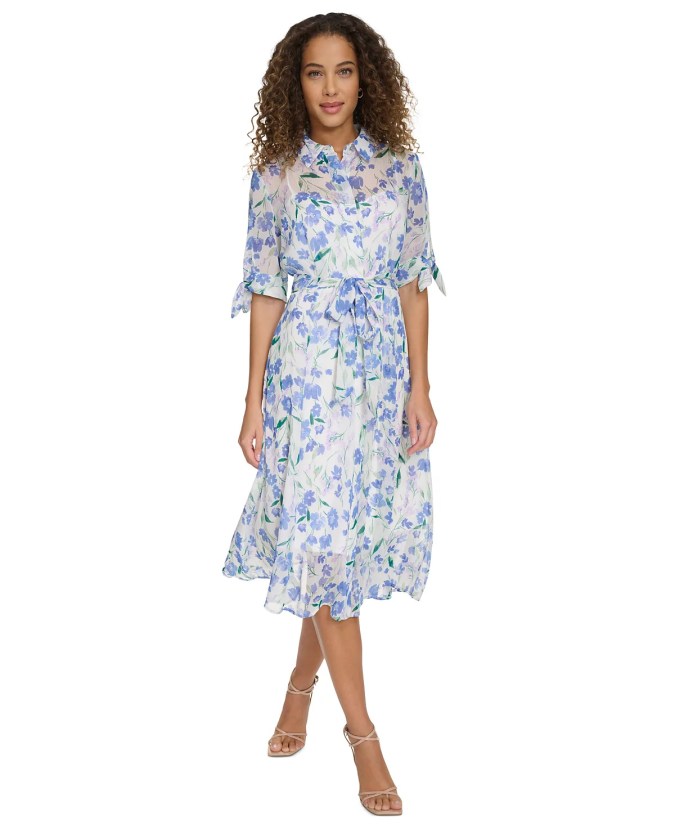 Women's Floral-Print Chiffon Dress de Calvin Klein