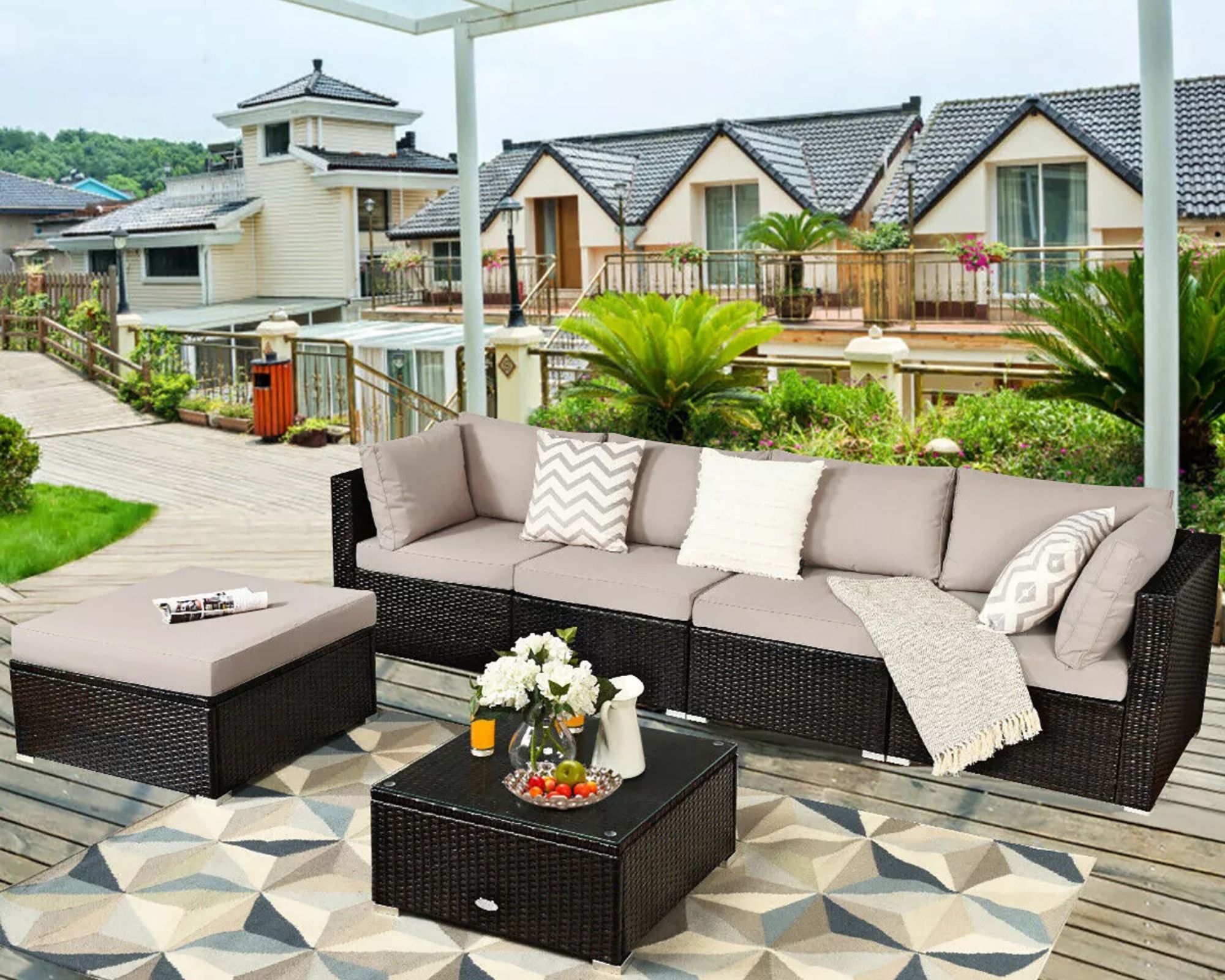 Rattan Furniture Set Cushioned Sectional Sofa de Costway