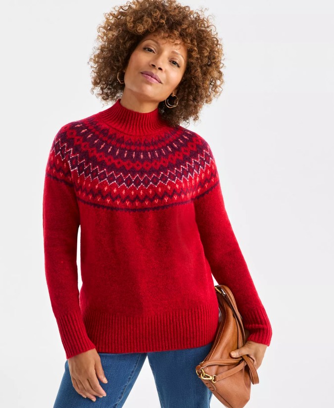 Women's Mock-Neck Fair Isle Sweater de Style & Co, disponible en Macy's.